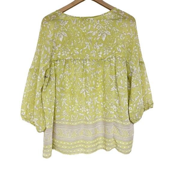 Loft Outlet Green Floral Sheer Peasant Blouse Womens Sz Medium Long Sleeve Tunic - Picture 2 of 5